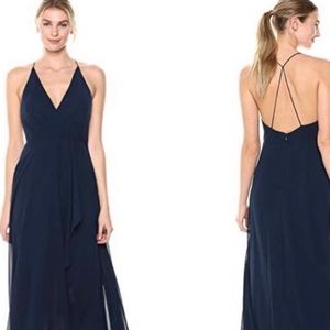 Jenny Yoo Navy Farrah Ruffle Skirt Chiffon Gown